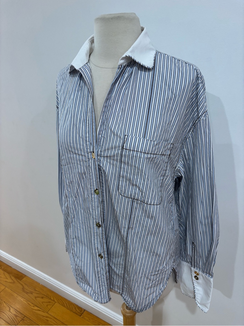 Sandro Kelly Striped Collared Shirt, Size US 2/4 - Picture 7 of 16